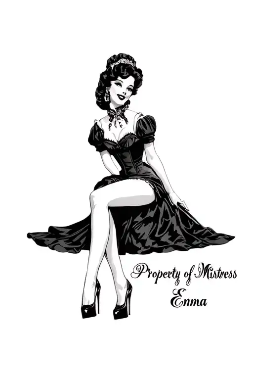"Property_of Mistress_Emma" Chastity cuck locked maid serving high_heels tattoo design idea