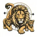 lion with cubs and compass tattoo design idea