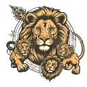 lion with cubs and compass tattoo design idea