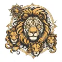 lion with cubs and compass tattoo design idea