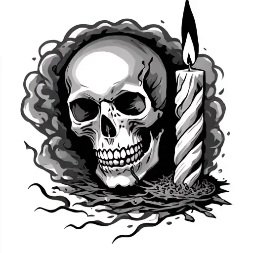 skull with candle trapped in thoughts with shadows tattoo design idea