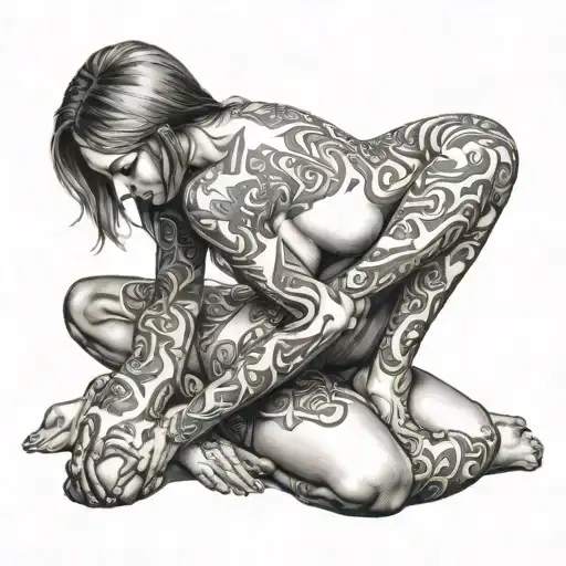 nude woman, pussy naked, masturbating tattoo design idea