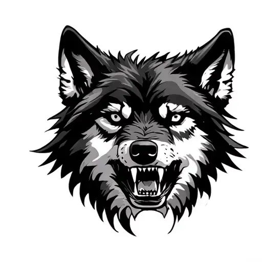 black wolf snarling tattoo design idea