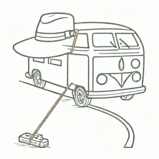 bingo, grandpa's hat, cane and bus tattoo design idea