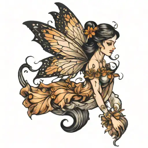 fairy flying from the side view tattoo design idea