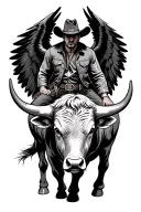cowboy on bull with black wings tattoo design idea
