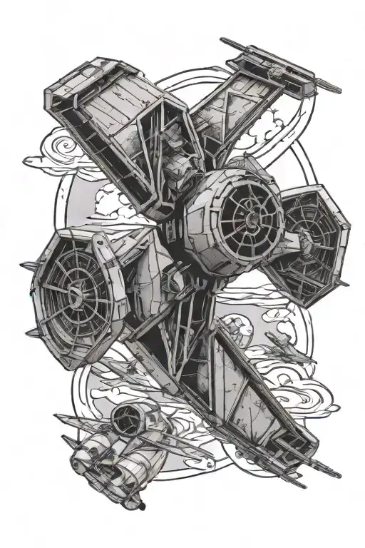Star Wars tattooine X Wing Fighters Tie Fighter flying in air above people hunting on earth tattoo design idea