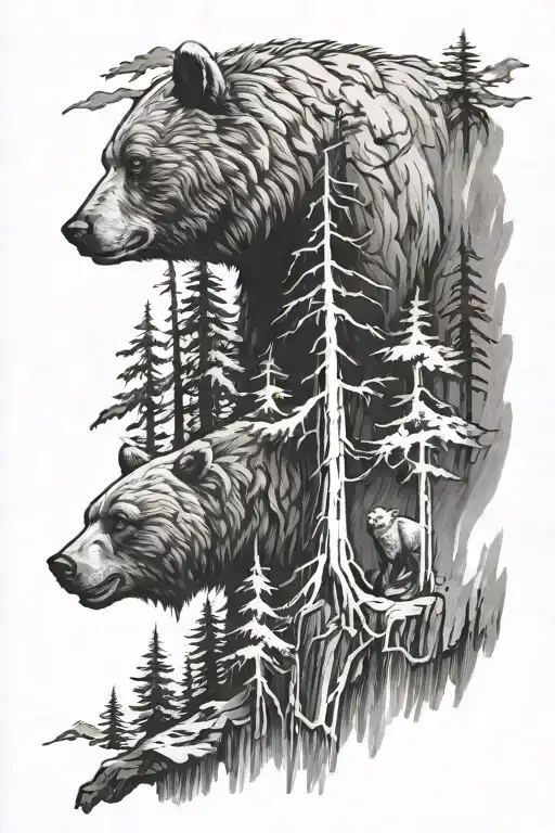 forest and a bear tattoo design idea