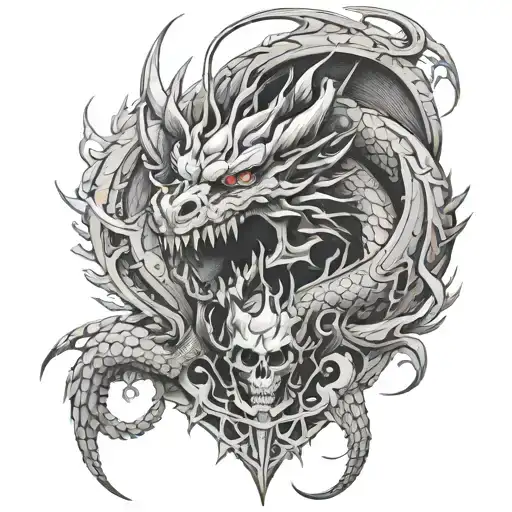 dragon and skulls tattoo design idea