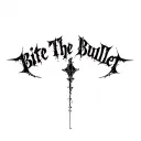 "Bite The Bullet" "Bite The Bullet" Dense black gothic script fused with abstract forms. Combines language and symbolism Blackwork tattoo design idea