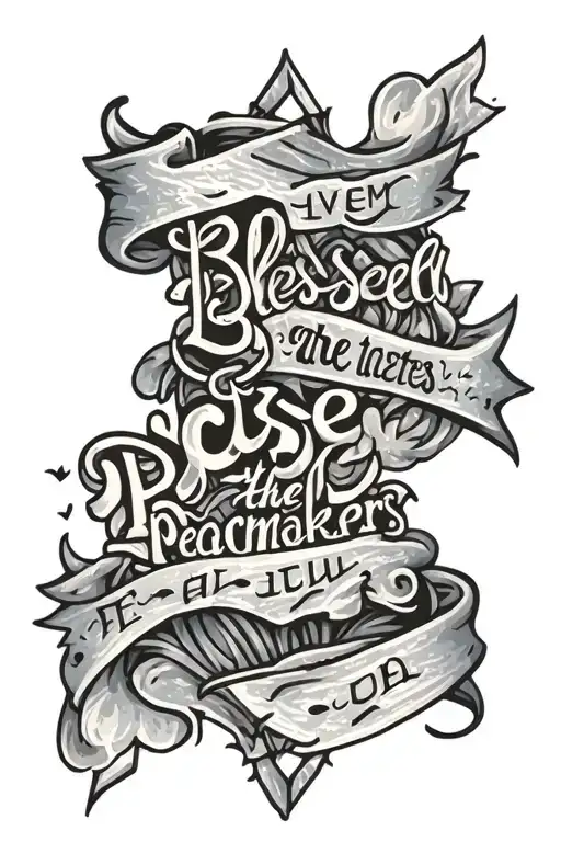 "Blessed are the Peacemakers" Blessed are the Peacemakers on blue banner wrapped tattoo design idea