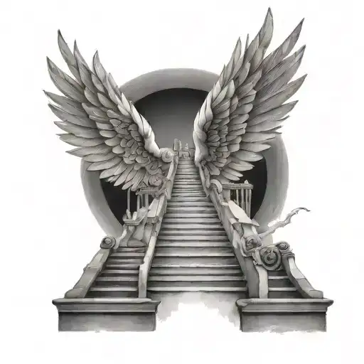 Wings and stairs going into heaven tattoo design idea