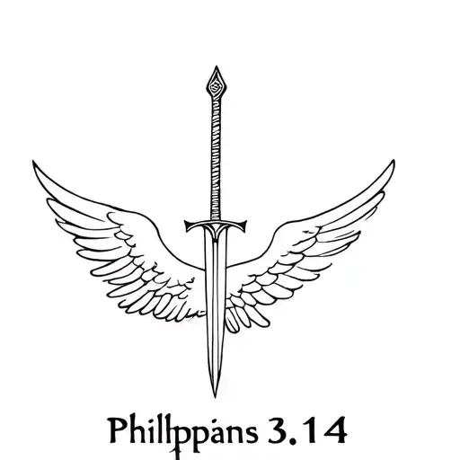 Philippians 3:14 in sword held by an angel tattoo design idea