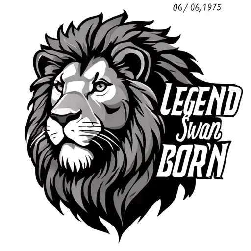 Lion with text 06/06/1975 Legend Sven was born tattoo design idea