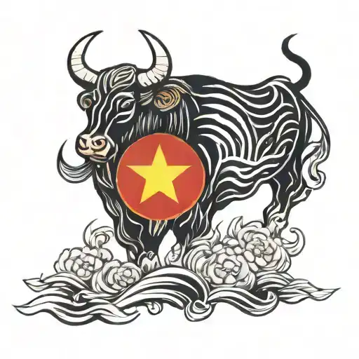 vietnam flag with ox with bamboos tattoo design idea