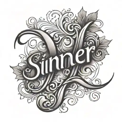 make this word "SINNER" in vine letter font tattoo design idea