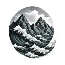 3 peak mountains and waves  tattoo design idea