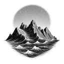 3 peak mountains and waves  tattoo design idea