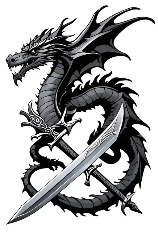 norse swords crossed with dragon  tattoo design idea
