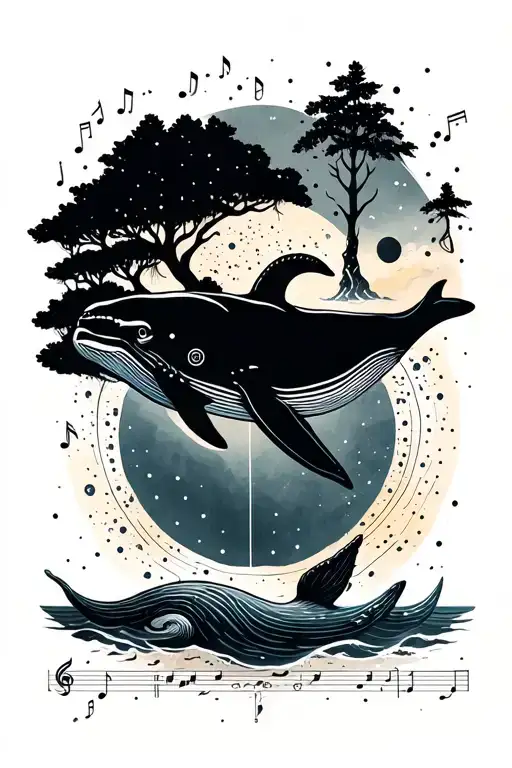 - mathematics, astronomy, music notes, nature, ocean, a tree, a whale, logical tattoo design idea