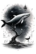 - mathematics, astronomy, music notes, nature, ocean, a tree, a whale, logical tattoo design idea