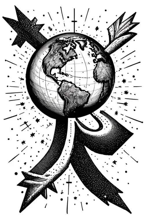 gps coordinates planet earth arrow cross tattoo design idea