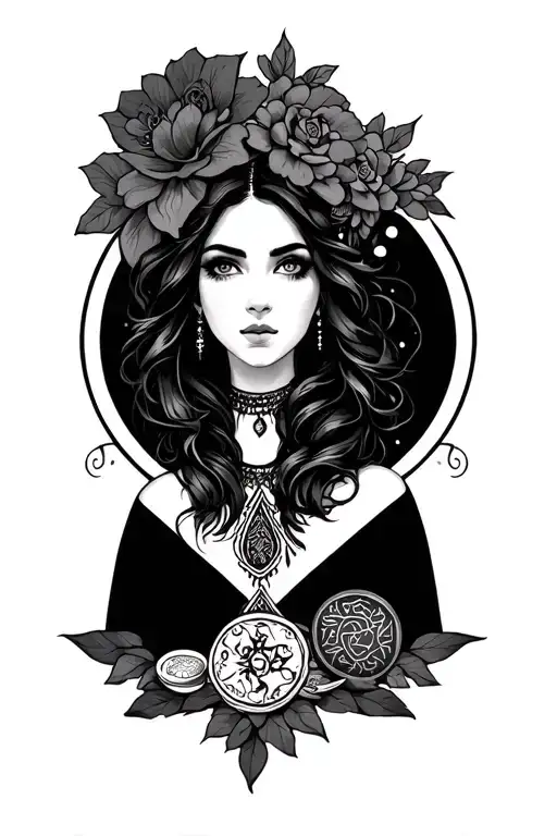neo traditional fortune teller woman tattoo design idea