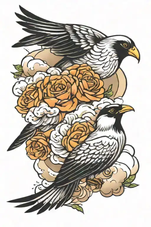 birds with clouds and rosario tattoo design idea