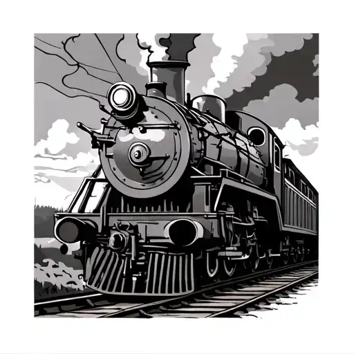 steam train engine front tattoo design idea