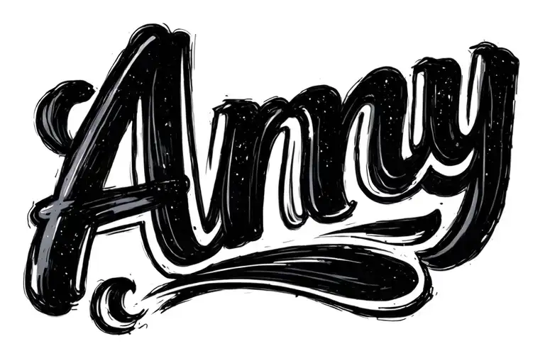 The name Amy wriiten in cursive with black ink on bicep tattoo design idea