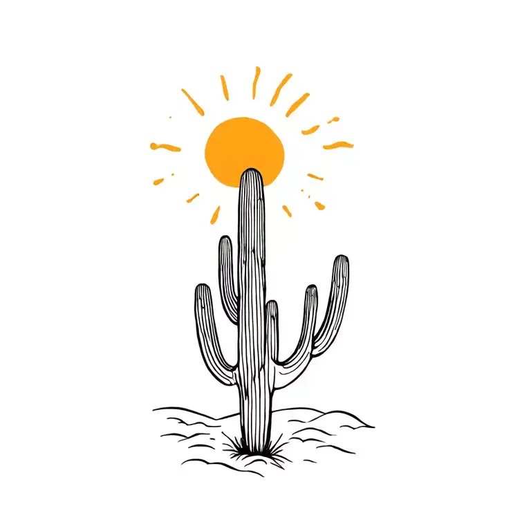 saguaro cactus under the sun tattoo design idea