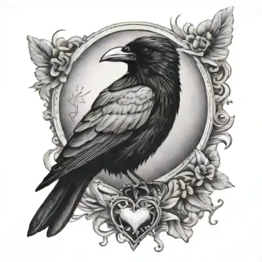 EDGAR ALLAN POE RAVEN AND HEART AT BOTTOM tattoo design idea