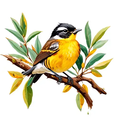 Myrtle Warbler sitting on a olive branch tattoo design idea
