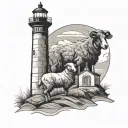 light house with Shepard holding lamb tattoo design idea