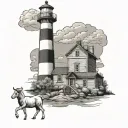 light house with Shepard holding lamb tattoo design idea