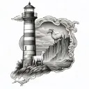 light house with Shepard holding lamb tattoo design idea