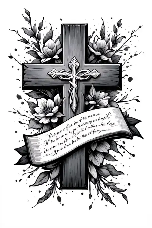 Christian cross with bible verse Philippians 4:13 tattoo design idea
