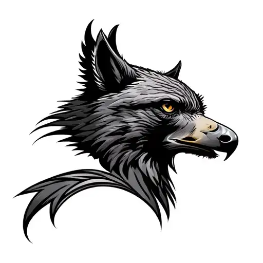 hawk and wolf head profile holding tattoo design idea