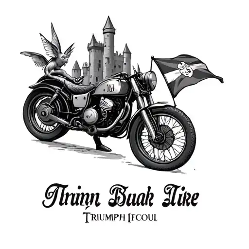 castle with pixies and triumph bike with a Cornish flag tattoo design idea