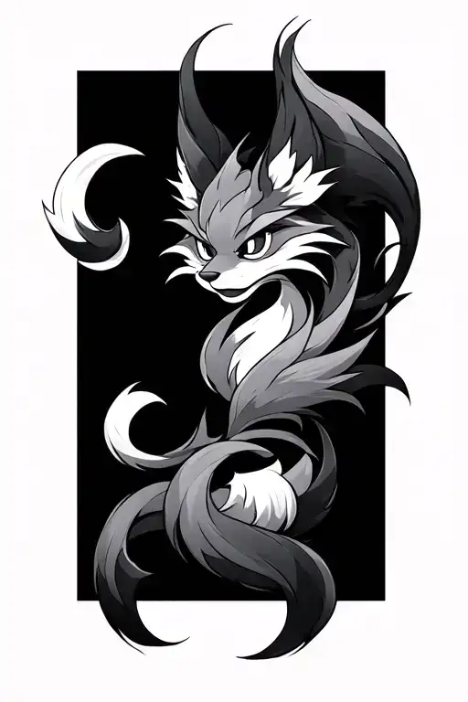 nine tailed fox yokai tattoo design idea