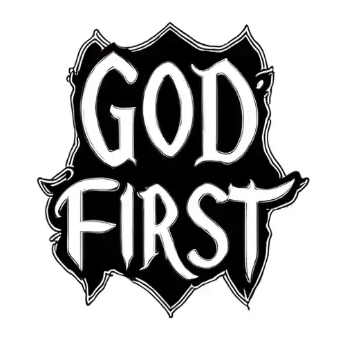 A negative tattoo that says GOD FIRST with a thick cursive font  I want the letters to be white on the back of a forearm tattoo design idea