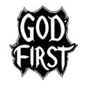 A negative tattoo that says GOD FIRST with a thick cursive font  I want the letters to be white on the back of a forearm tattoo design idea