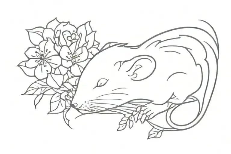 Sleeping rat with flowers tattoo design idea