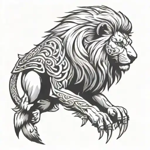 half lion face and half Albanian eagle tattoo design idea