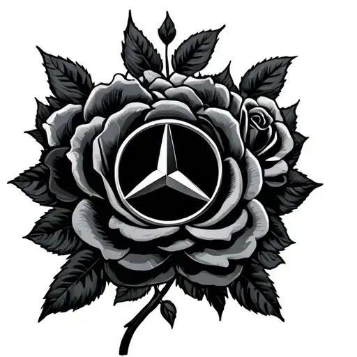 mercedes benz symbol with roses tattoo design idea