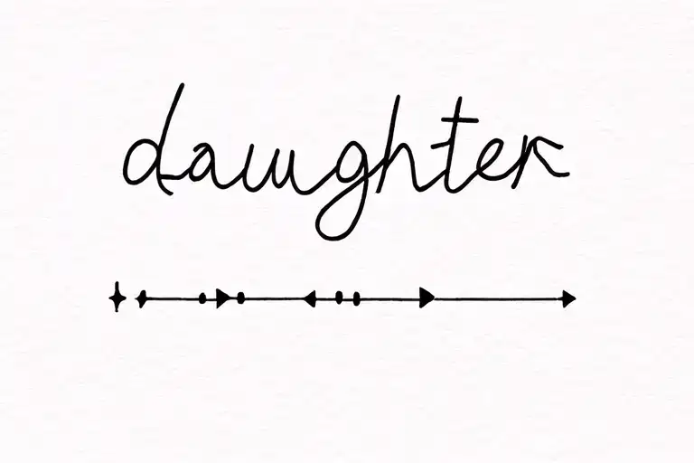 Simple, thin lined daughter written in Morse code with pieces Sagittarius Capricorn and Aquarius incorporated  tattoo design idea