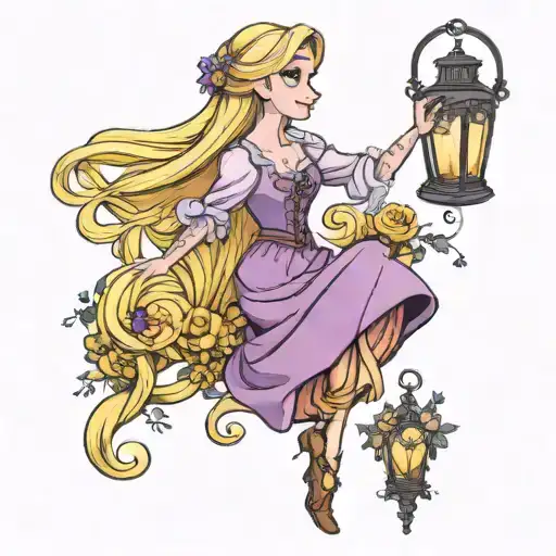 Rapunzel releasing a lantern tattoo design idea
