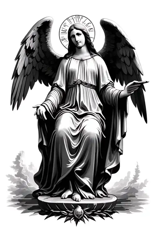 virgin mary looking over saint Michael archangel tattoo design idea