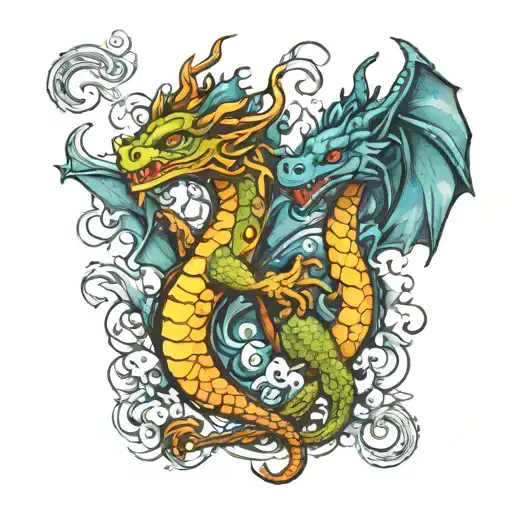 cute dragons in a stamp tattoo design idea