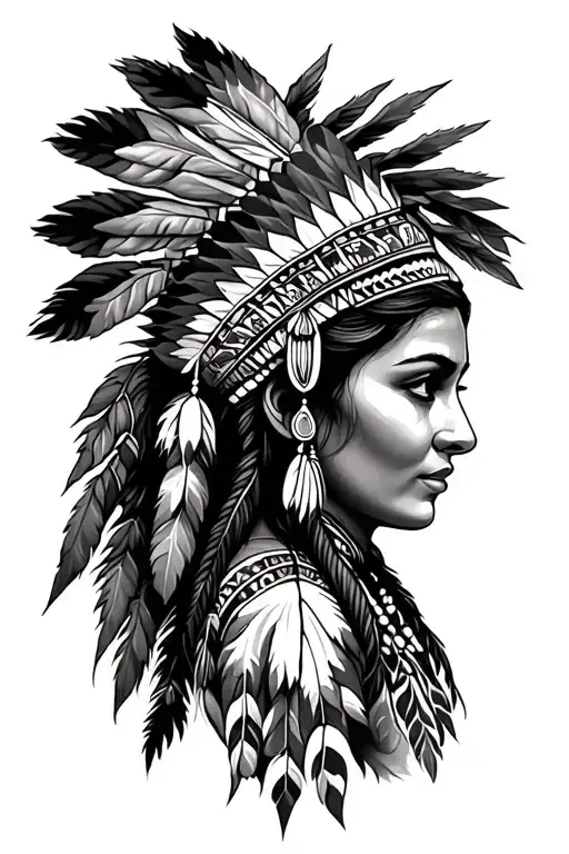 native american woman tattoo design idea